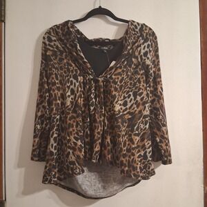 NWT Cheetah Animal Print‎ Blouse Flowy Bead Accent Macy's Petite XL Elementz